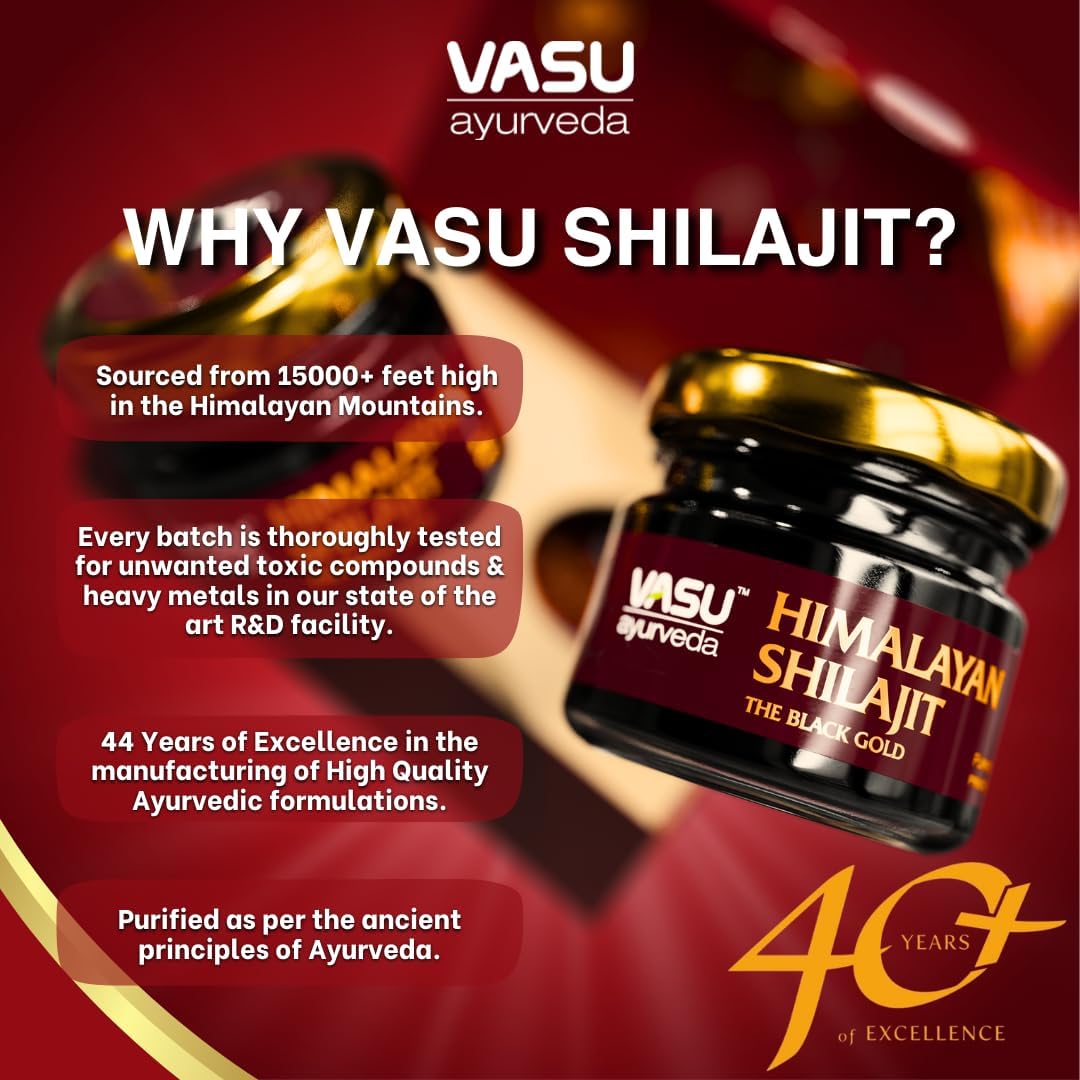 Vasu Ayurveda Himalayan Shilajit Resin: Highest Potency, 100% Natural, Lab Tested - Pure Fulvic Acid & 85+ Trace Minerals - Black Gold - 100 Day Supply - Energy Booster - Pack of 2