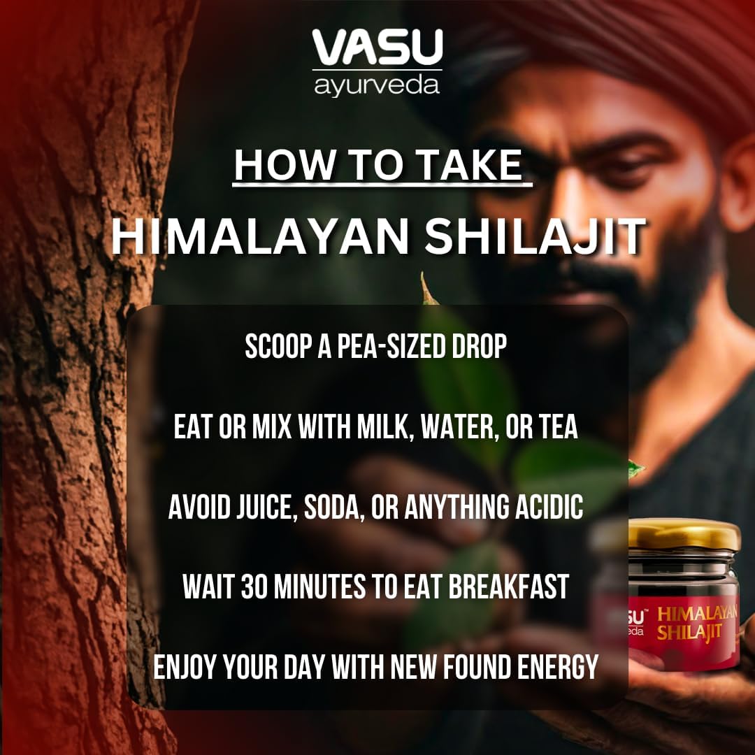 Vasu Ayurveda Himalayan Shilajit Resin: Highest Potency, 100% Natural, Lab Tested - Pure Fulvic Acid & 85+ Trace Minerals - Black Gold - 100 Day Supply - Energy Booster - Pack of 2