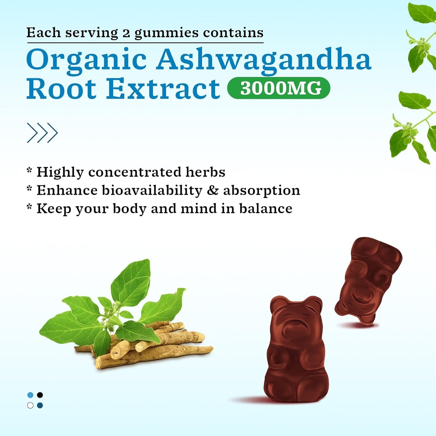 Vazatisi Ashwagandha Gummies 60ct for Women & Men, Non-GMO, Gluten-Free, Vegan - Promotes Calm Mood & Energy Boost