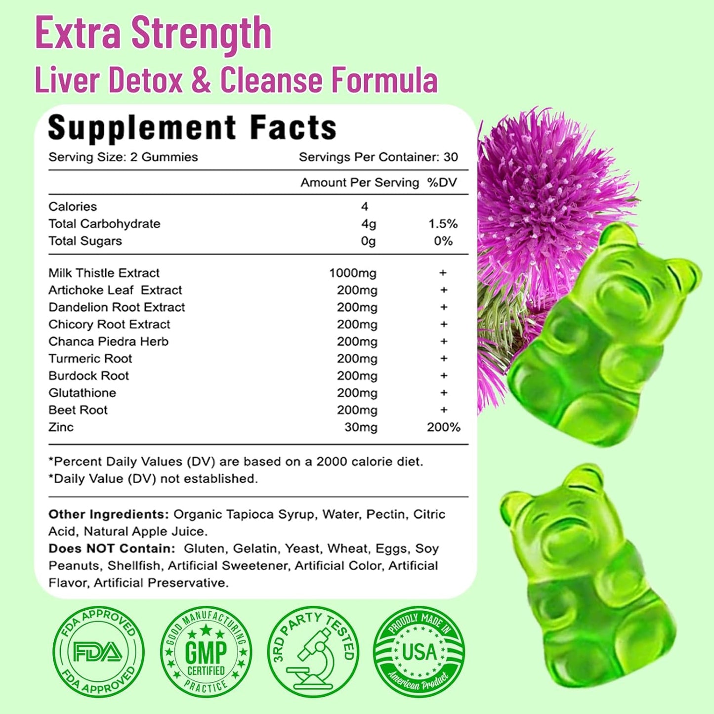 Vazatisi Liver Cleanse Gummies: Detox & Repair Supplement with Milk Thistle, Artichoke, Dandelion - 120ct Apple Flavor