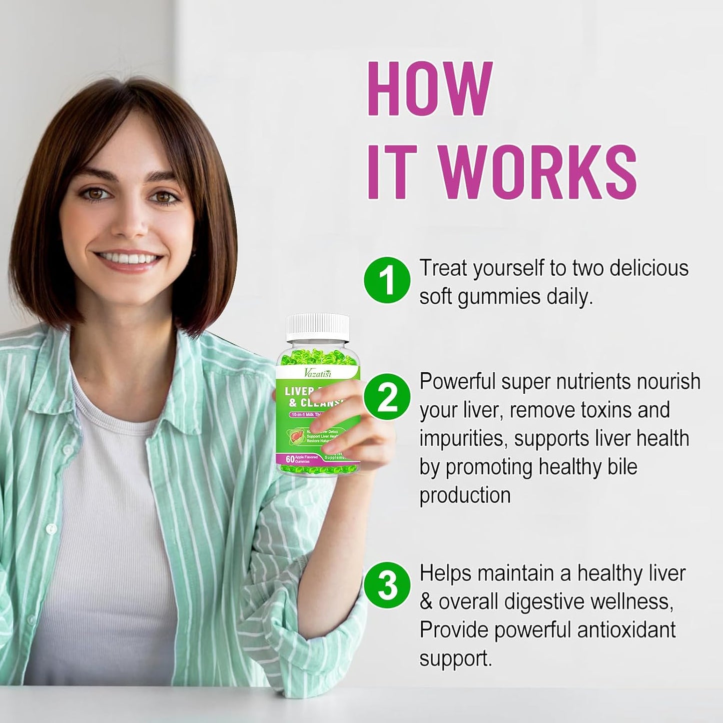 Vazatisi Liver Cleanse Gummies: Detox & Repair Supplement with Milk Thistle, Artichoke, Dandelion - 120ct Apple Flavor