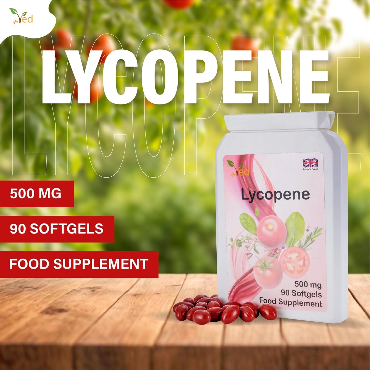Ved Lycopene Softgel Supplement 500mg x 90, 12 Months Supply, Non-GMO, Energy Balance Support (Pack of 4)