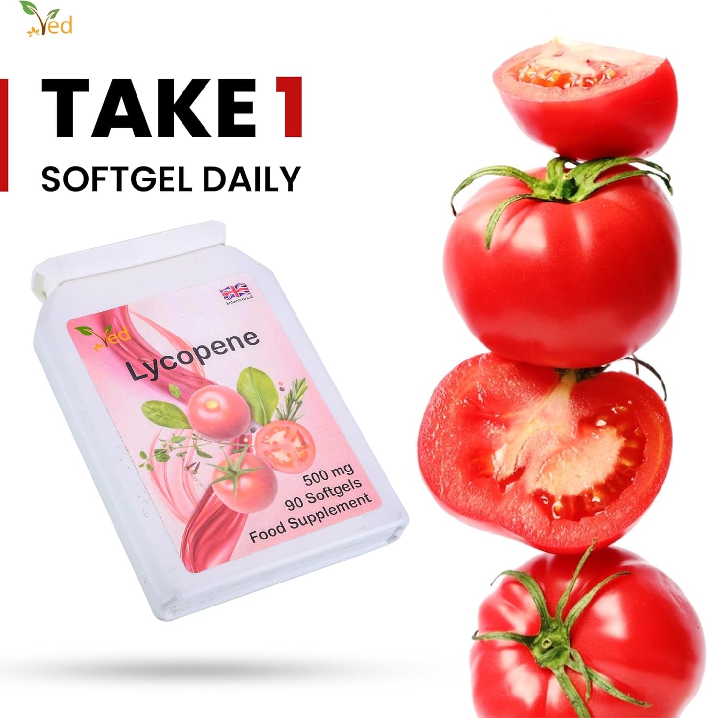 Ved Lycopene Softgel Supplement 500mg x 90, 12 Months Supply, Non-GMO, Energy Balance Support (Pack of 4)