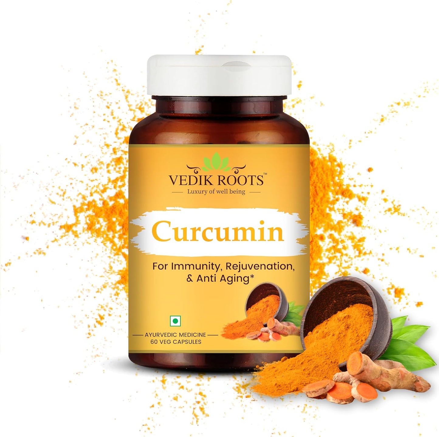 VEDIKROOTS Curcumin Capsules - Antioxidant with Joint Comfort, Anti-Aging, and Inflammation Relief - 60 Veg Capsules