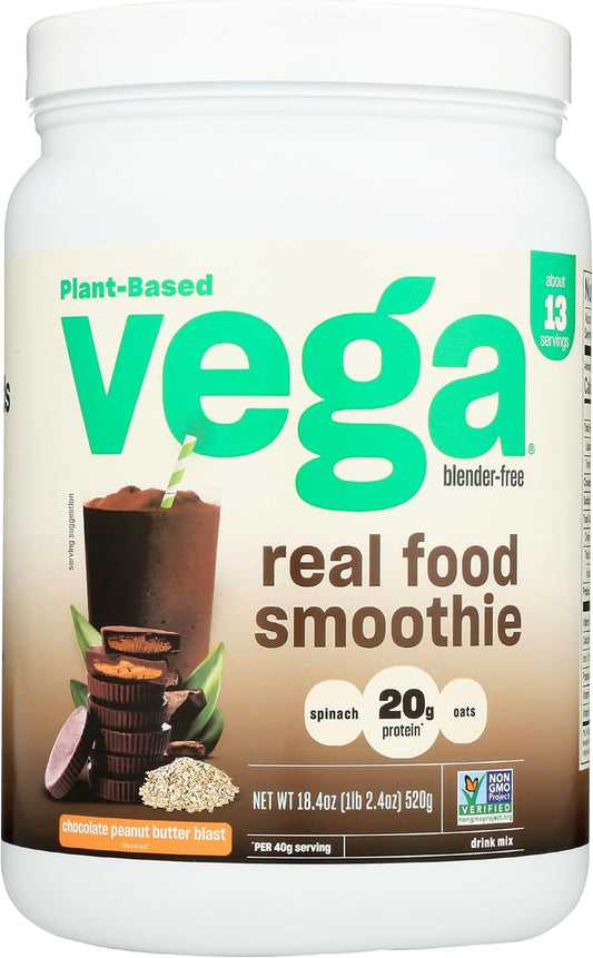 Vega Chocolate Peanut Butter Blast Real Food Smoothie - Vegan Protein Powder, 20g Plant Based, Gluten Free, Non GMO, Pea Protein for Women and Men, 1.24 lbs