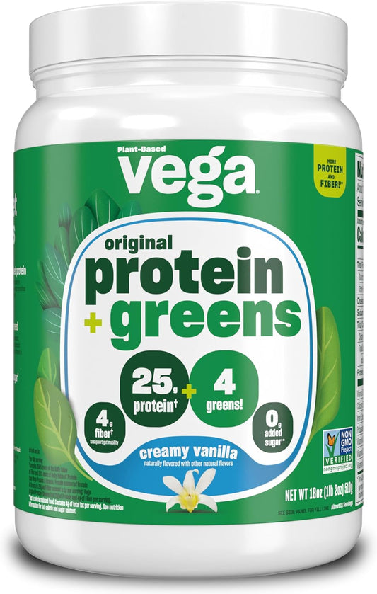 Vega Creamy Vanilla Protein Powder - 1.2lbs, 25g Plant-Based Protein, Non-GMO, Vegan, Pea Protein - 11 Servings