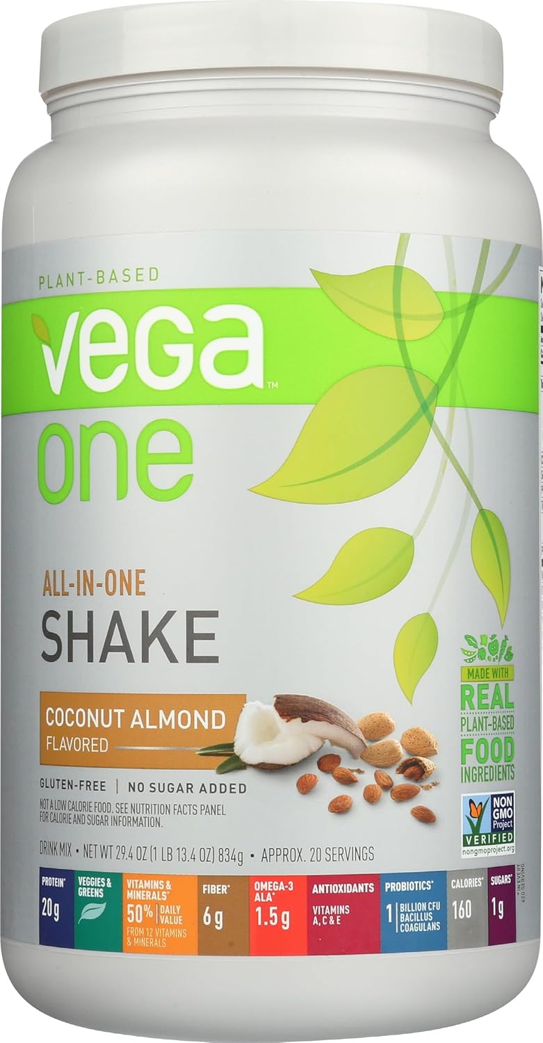 Vega One Coconut Almond Nutrition Shake - 20 Servings, Plant-Based Protein Powder, Dairy-Free, Gluten-Free, Non-GMO - 29.4oz