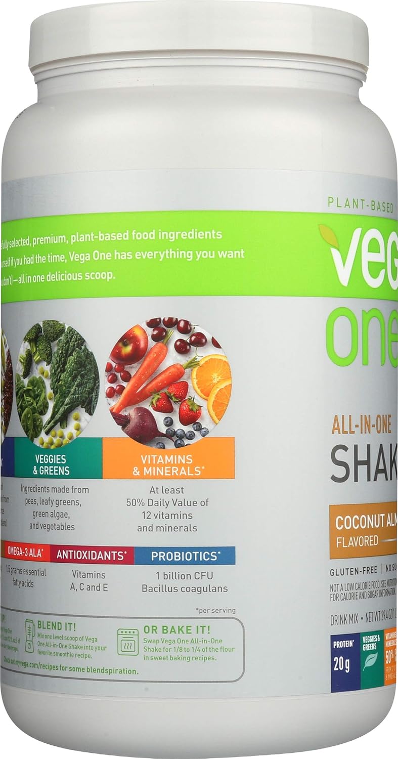 Vega One Coconut Almond Nutrition Shake - 20 Servings, Plant-Based Protein Powder, Dairy-Free, Gluten-Free, Non-GMO - 29.4oz