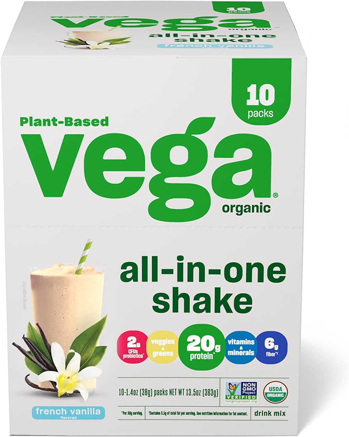 Vega Organic French Vanilla Vegan Protein Powder - Immunity Support, Superfood Ingredients, Keto Friendly, 13.5 oz