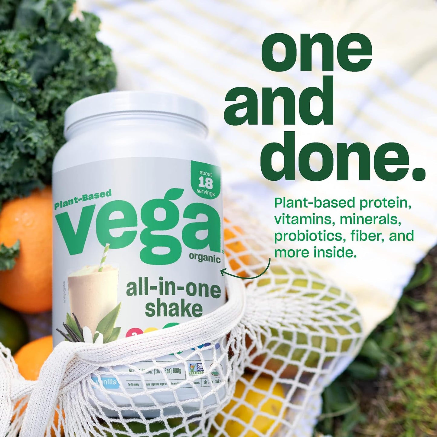 Vega Organic French Vanilla Vegan Protein Powder - Immunity Support, Superfood Ingredients, Keto Friendly, 13.5 oz