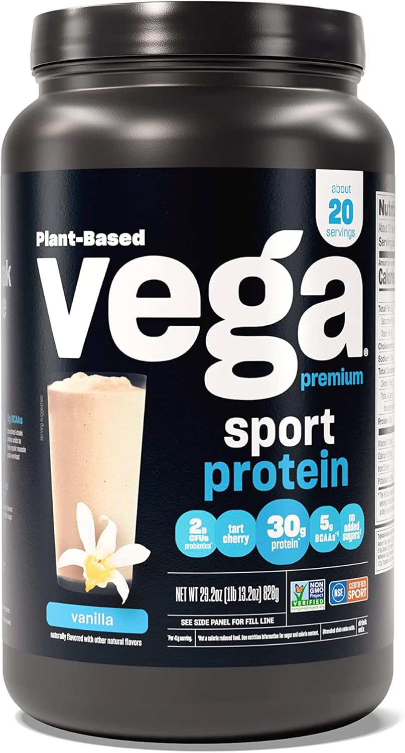 Vega Premium Sport Vanilla Protein Powder - Vegan, Non GMO, Gluten Free, NSF Certified Drink Mix - 29.2 oz