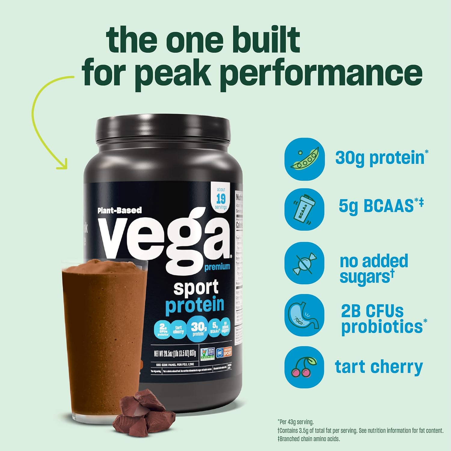 Vega Premium Sport Vanilla Protein Powder - Vegan, Non GMO, Gluten Free, NSF Certified Drink Mix - 29.2 oz