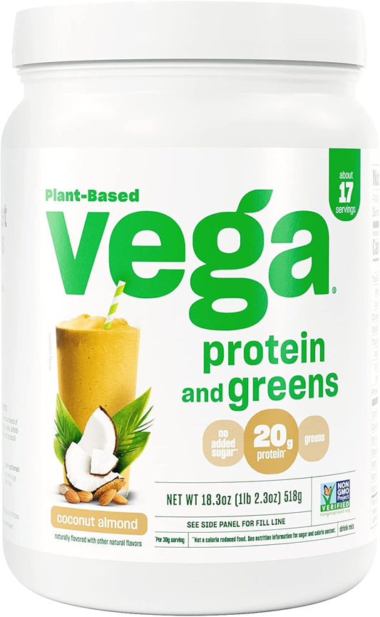 Vega Protein and Greens Coconut Almond Powder - 20g Plant Protein, Vegan, Non-GMO, Pea Protein, 1.1 lbs