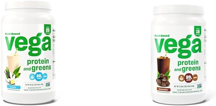 Vega Protein and Greens Powder Bundle: Vanilla & Chocolate - 20g Plant-Based Protein with Veggies, Vegan-Friendly (38 Servings)