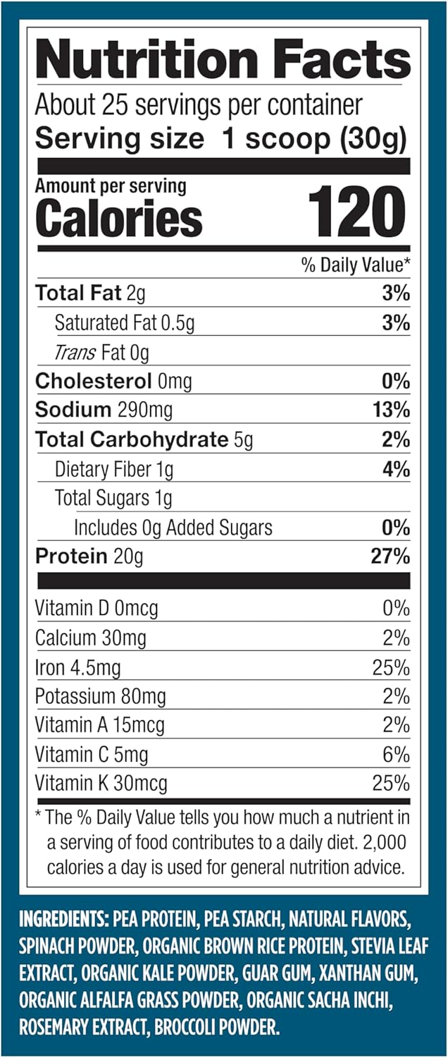 Vega Protein and Greens Vanilla Powder - Plant Based Protein with Veggies, Vegan, Non-GMO, Pea Protein, 1.7 lbs