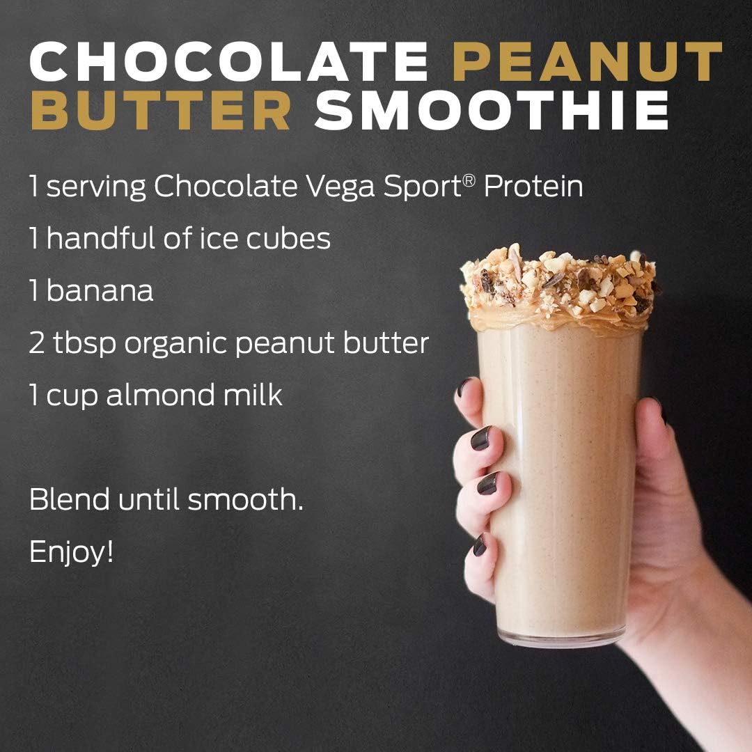 Vega Sport Chocolate Protein Powder - Plant-Based Vegan Protein with BCAAs, Amino Acids, Tart Cherry, 14 Servings, 21.7 oz