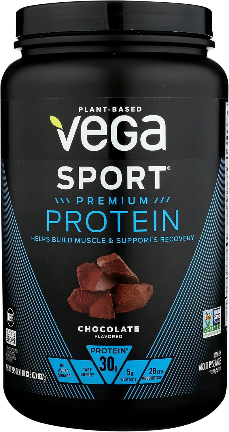 Vega Sport Premium Chocolate Protein Powder - Vegan, 30g Plant Protein, 5g BCAAs, Low Carb, No Sugar, Keto-Friendly, Dairy-Free & Gluten-Free - Pea Protein for Women and Men - 29.5 Oz