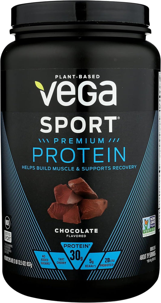 Vega Sport Premium Chocolate Protein Powder - Vegan, 30g Plant Protein, 5g BCAAs, Low Carb, No Sugar, Keto-Friendly, Dairy-Free & Gluten-Free - Pea Protein for Women and Men - 29.5 Oz
