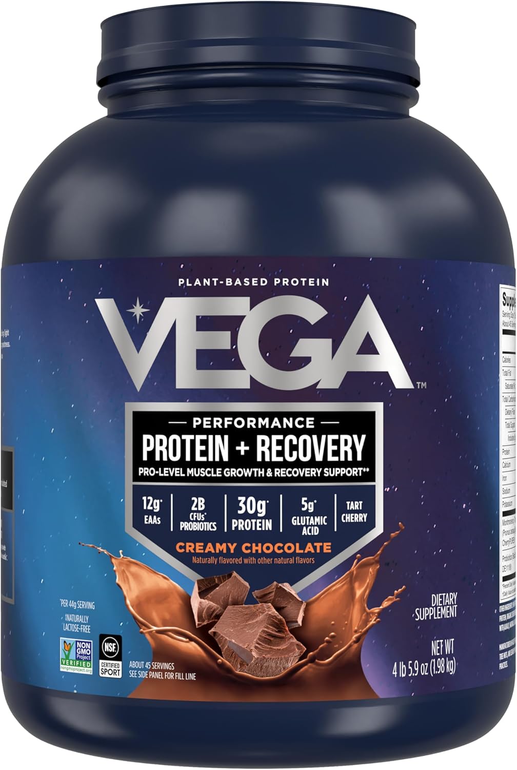 Vega Sport Premium Chocolate Vegan Protein Powder - 30g Plant Based Protein, 5g BCAAs, Dairy and Gluten Free - 4lbs 5.9oz (45 Servings)