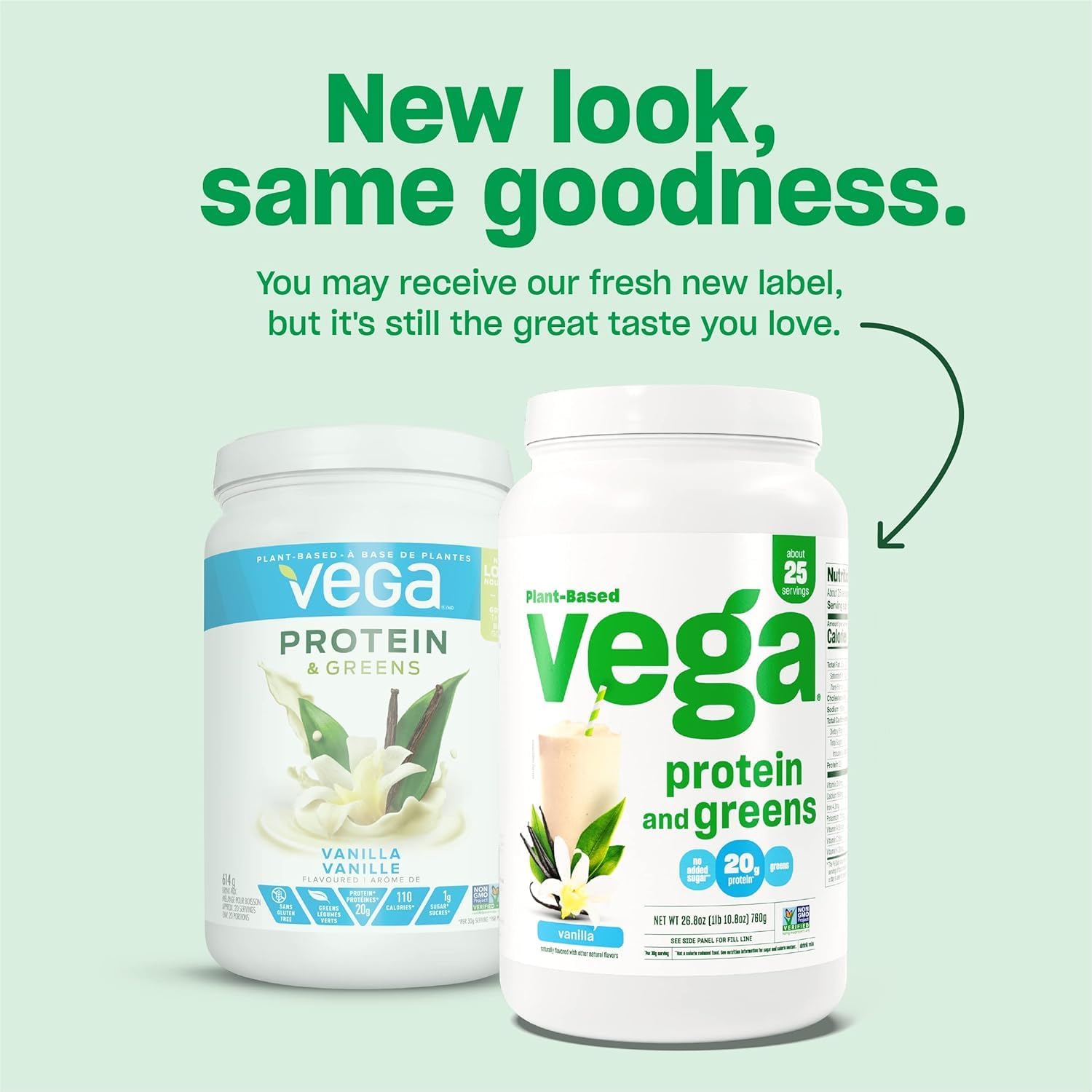 Vega Vanilla Protein and Greens Powder: 20g Plant-Based Protein with Veggies, Non-GMO, Vegan, Pea Protein - 21.7 oz