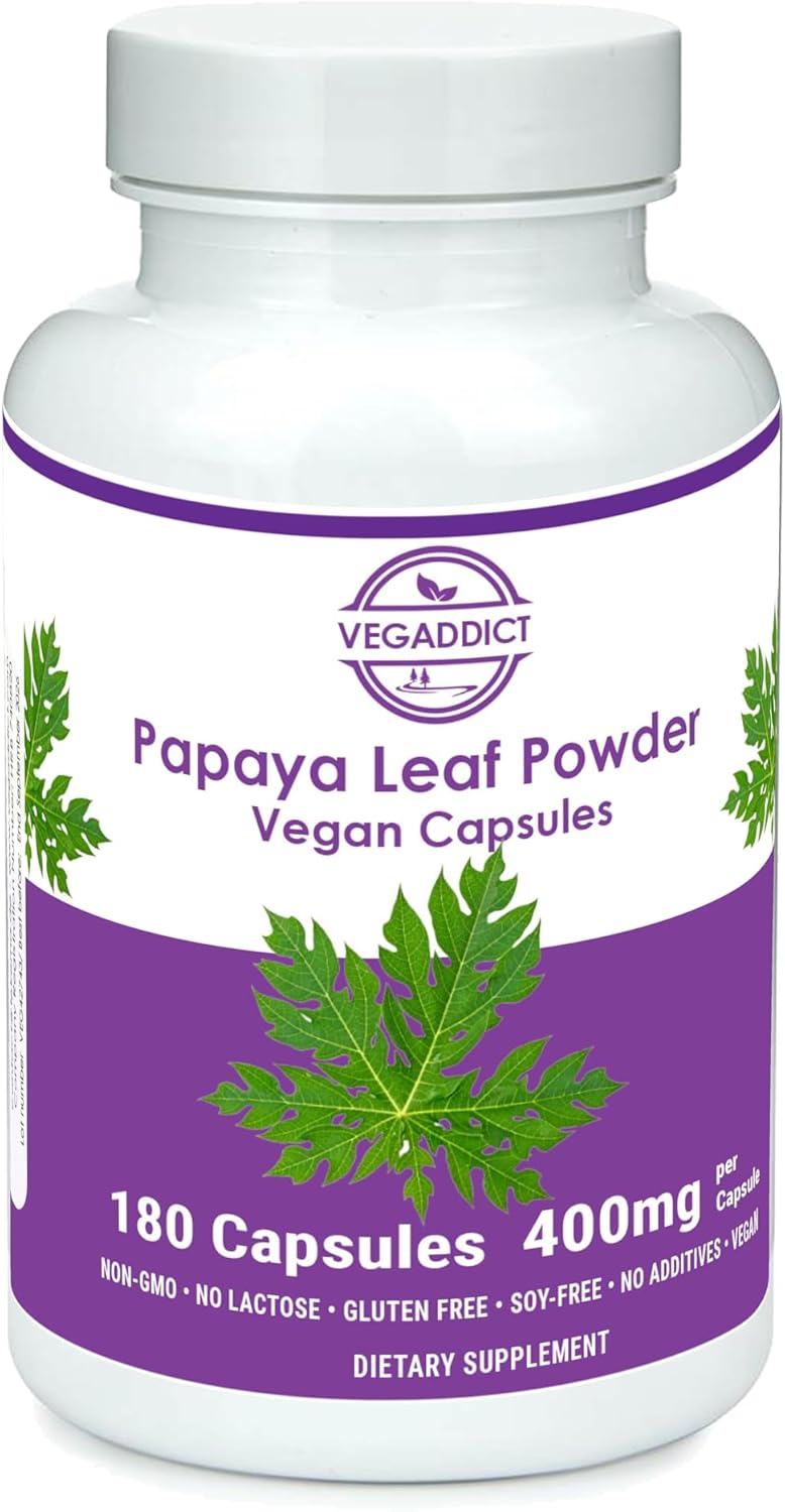 Vegaddict Papaya Leaf Powder Capsules - Platelet Support Supplement (180 Count)