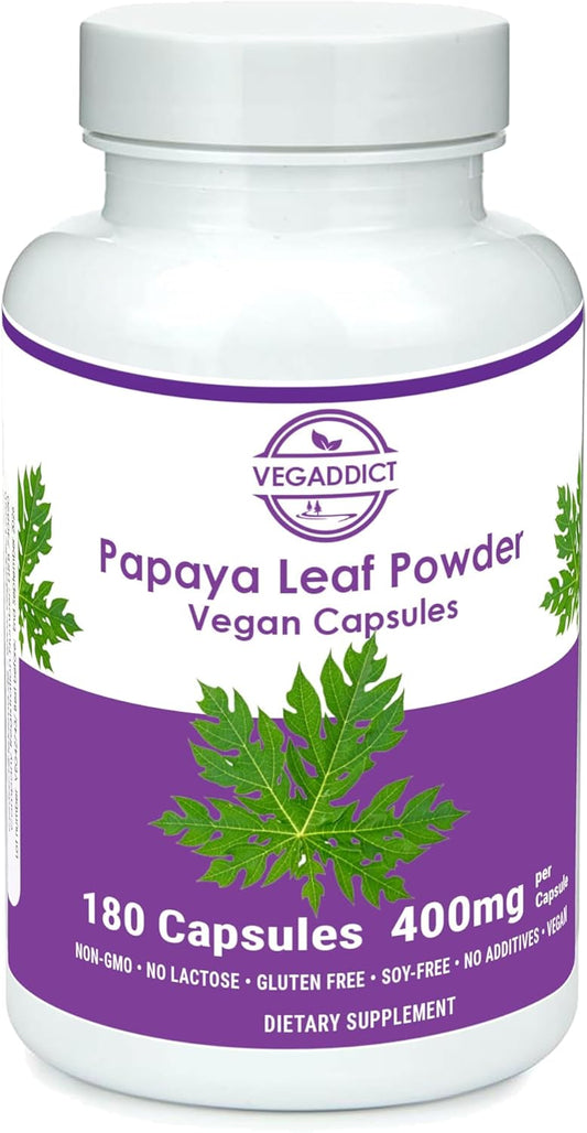 Vegaddict Papaya Leaf Powder Capsules - Platelet Support Supplement (180 Count)
