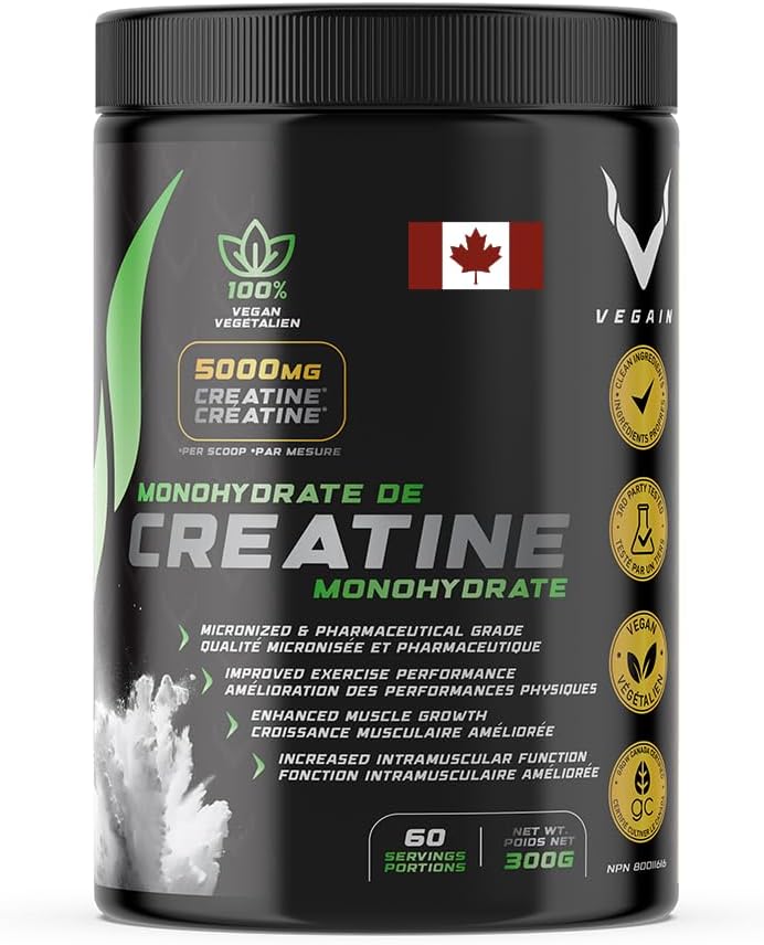 VEGAIN Micronized Creatine Monohydrate Powder - 60 Servings, Pharmaceutical Grade, Muscle Builder, Vegan, 300g