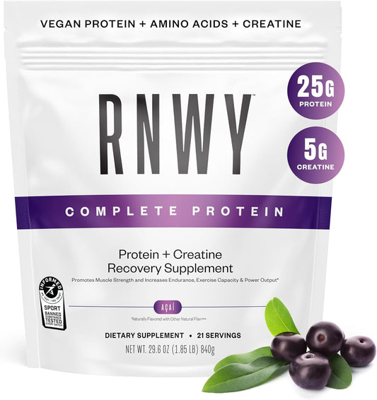 Vegan Acai Protein Powder with Creatine Monohydrate & Digestive Enzymes - Build & Recover, 21 Servings