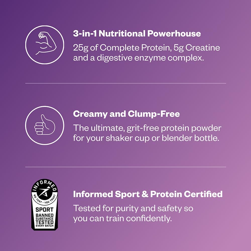 Vegan Acai Protein Powder with Creatine Monohydrate & Digestive Enzymes - Build & Recover, 21 Servings