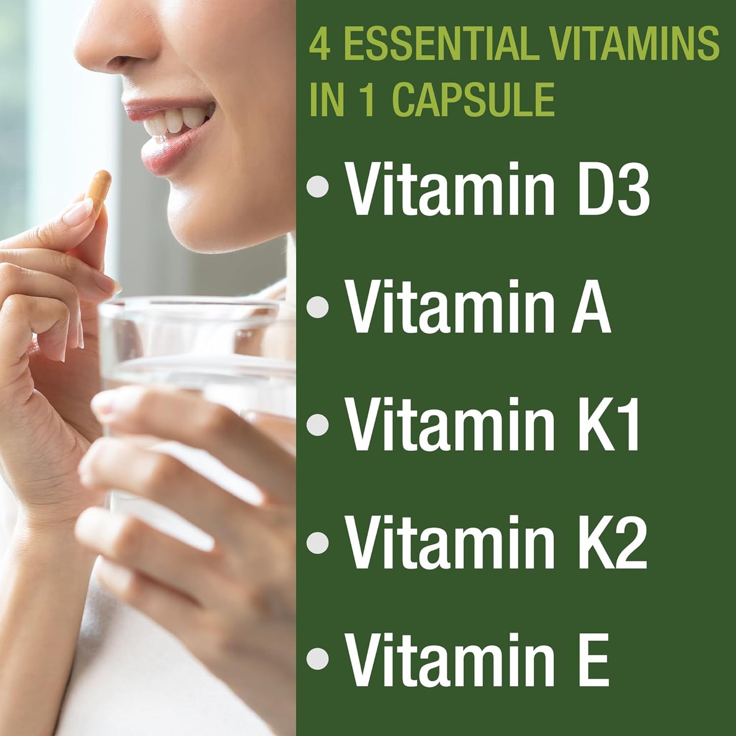Vegan ADK Vitamin Supplement for Peak Performance - Vitamin D3, K2, A, E, & K in One Capsule - Essential for Mood, Immune, Bone, Vision, Heart Health