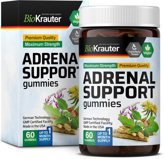 Vegan Adrenal Support Gummies with Rhodiola, Ashwagandha, and Vitamins - 60 Chews for Mood Support