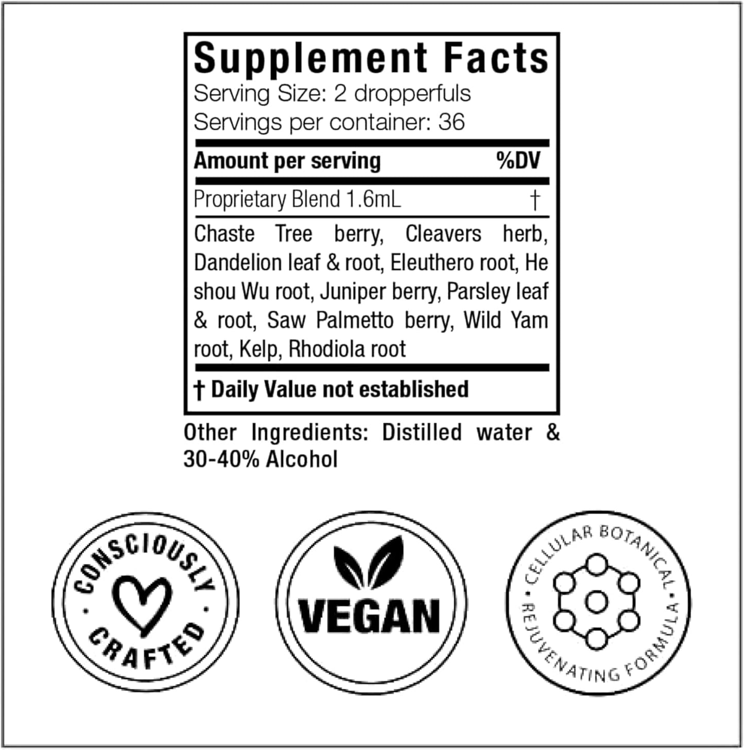 Vegan Adrenal Support Tincture for Stress Relief - Naturopath Formulated with Chaste Tree Berry, Dandelion Root, and Rhodiola - 2oz