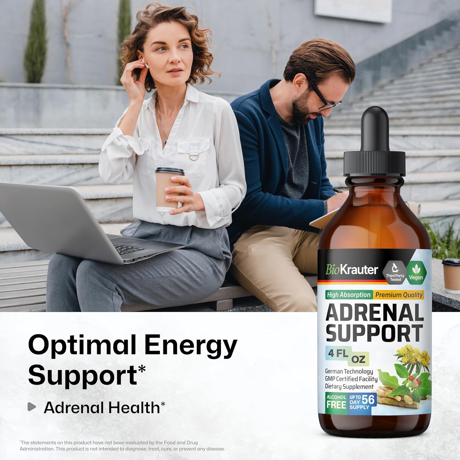 Vegan Adrenal Support Tincture with Rhodiola & Ashwagandha - Mood Support Drops 4 Fl.Oz.