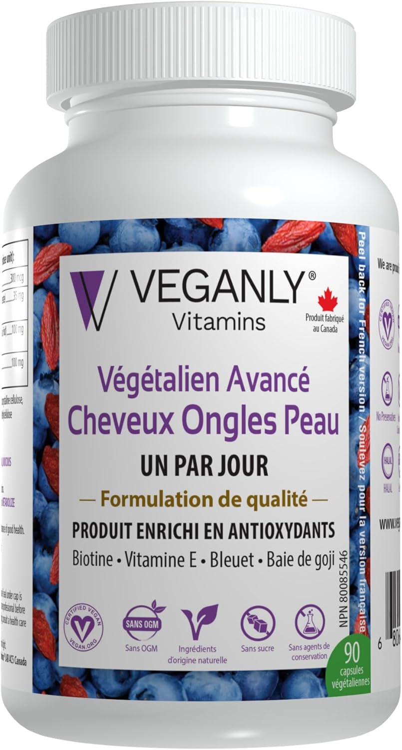 Vegan Advanced Hair, Skin, and Nail Vitamins with Biotin & Antioxidants - 60 Veggie Capsules - Plant Based Superfood Formula for Healthy Hair, Skin, and Nails