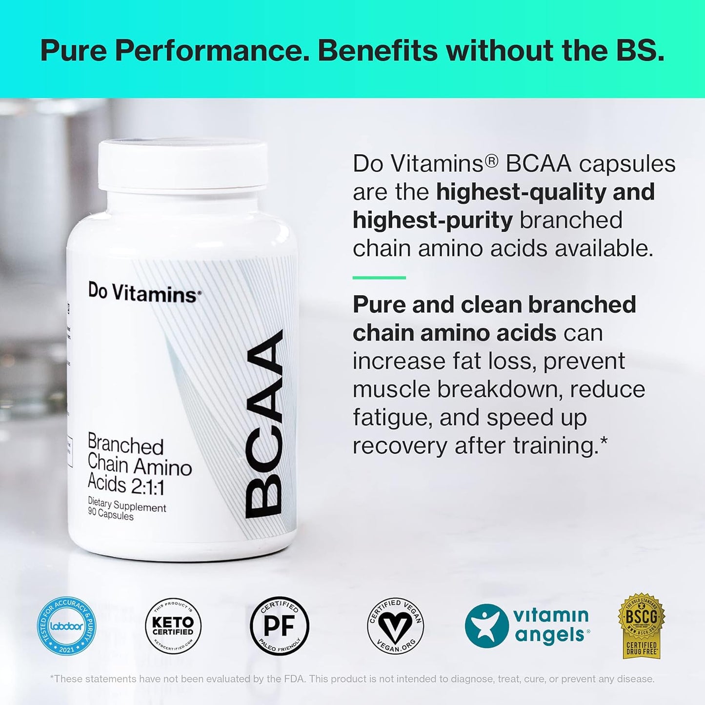 Vegan AjiPure BCAA Capsules - 2100mg Amino Acid Supplement, Keto & Paleo Friendly, Third-Party Tested, 90 Count - #1 on Labdoor
