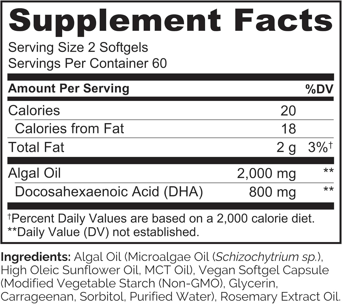 Vegan Algae DHA Omega-3 Supplement for Brain, Heart, Joint, Eye Health - Essential Fatty Acids for Women, Men, Kids - Prenatal Vitamin Complement - 120 Softgels
