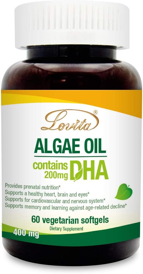 Vegan Algae Oil Softgels with 200mg DHA, Plant-Based Omega 3 Supplement, 60 Vegetarian Capsules