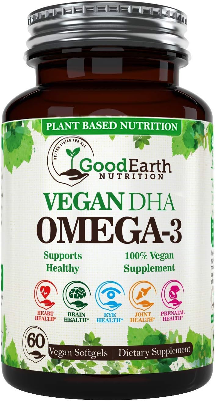Vegan Algal Oil Supplements for Brain, Joint, Heart & Immune Support - DHA Omega 3 - Prenatal Vitamins - Burpless Algae - 60 Mini Softgels