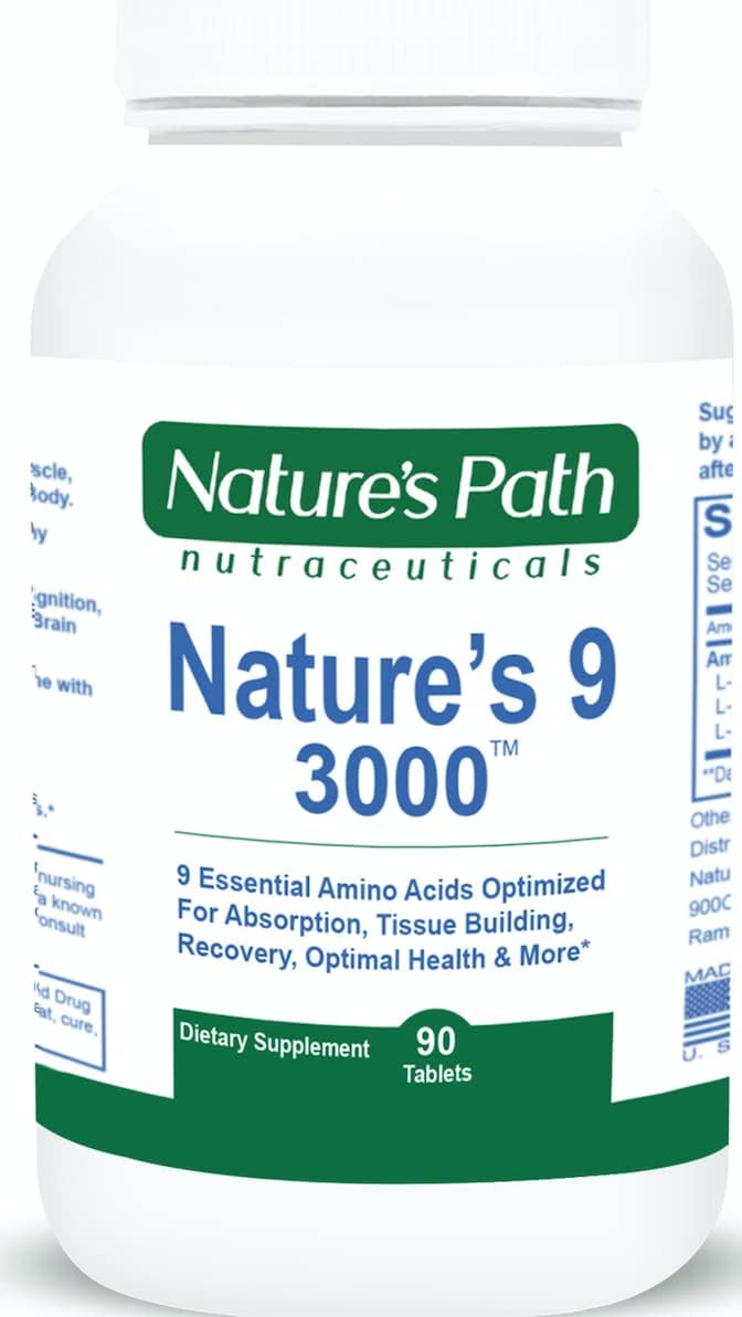 Vegan Aminos 90 Pill Essential Amino Acids Supplement - 3000mg Complex, All 9 EAAs, 1g Per Tablet - Nature's Path Nutraceuticals