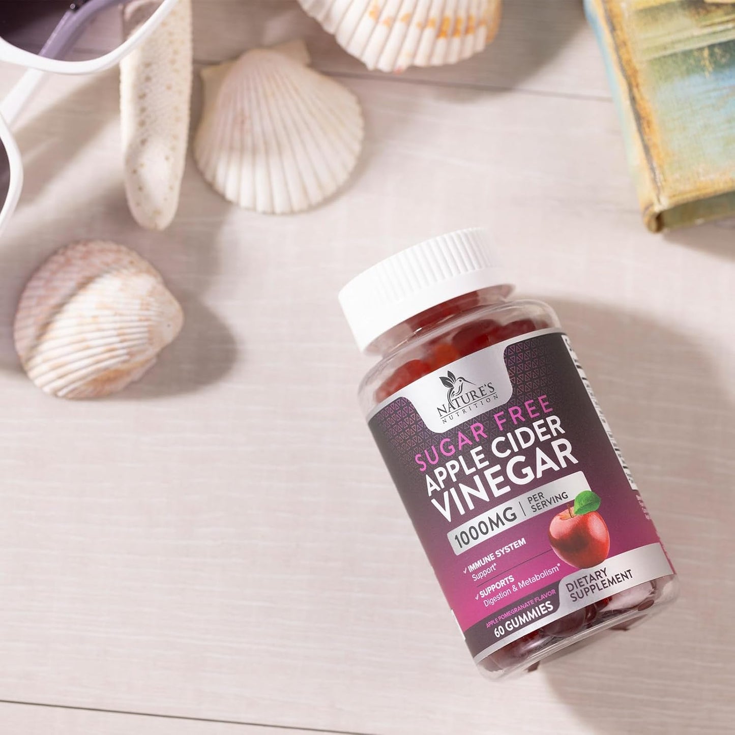 Vegan Apple Cider Vinegar Gummies for Weight Loss & Detox - 1000mg ACV Supplement with Vitamin B12 - Sugar Free, Non-GMO - 60 Gummies