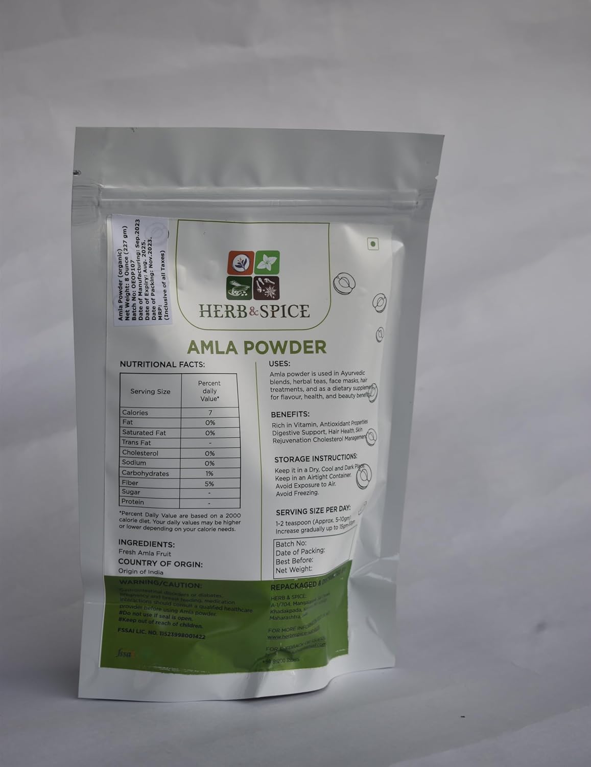 Vegan Ayurvedic Amla Powder with Holy Basil for Immune Support - Antioxidants, Vitamin C, Non-GMO, Kosher - 227g