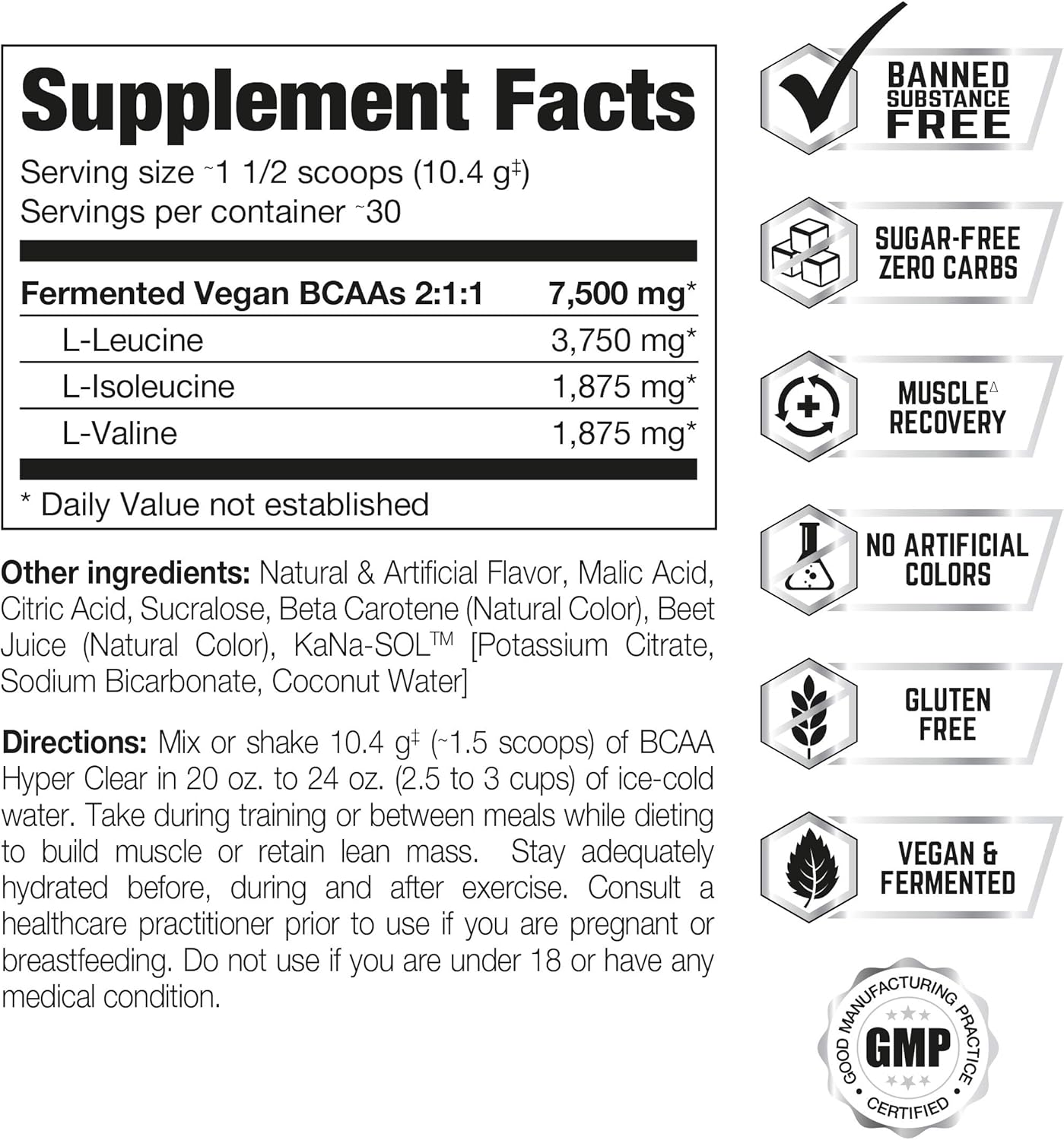 Vegan BCAA Hyper Clear 7.5G Intense Watermelon Sports Supplement 310G