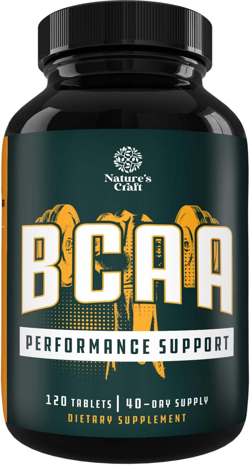 Vegan BCAA Tablets for Muscle Recovery and Growth - Natures Craft Branch Chain Amino Acids Supplement - 120 Count for Men and Women's Workout Recovery