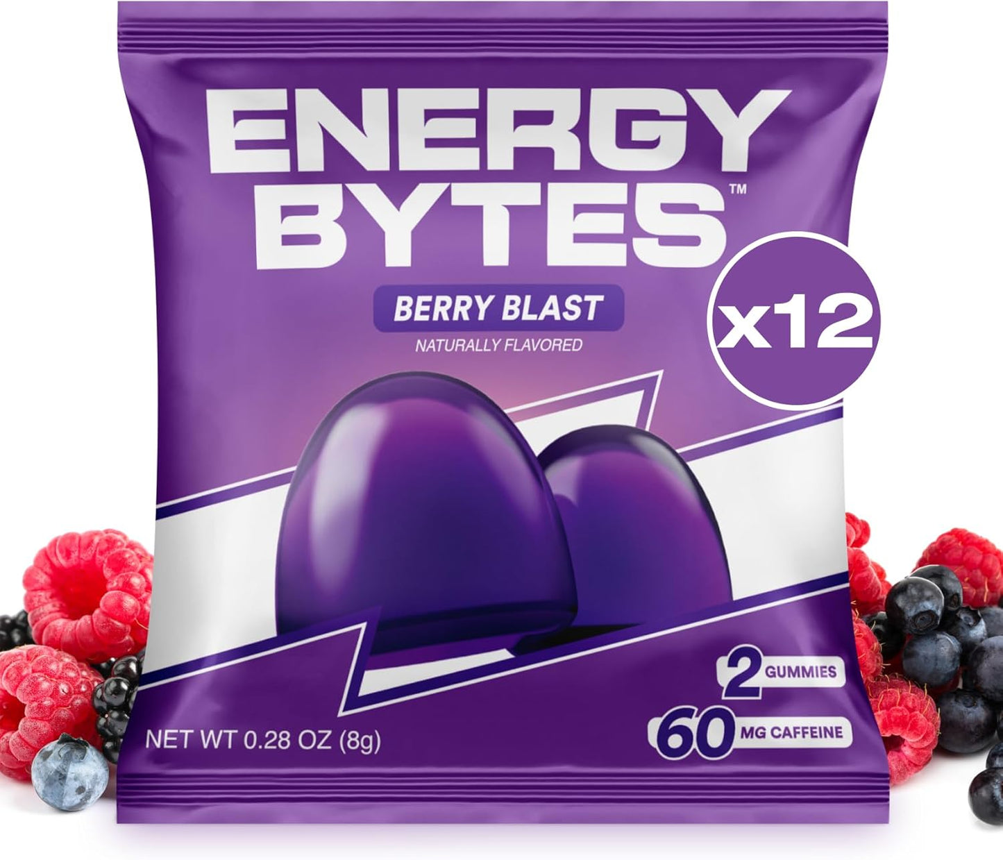 Vegan Berry Blast Caffeine Gummies for Instant Energy Boost in Running, Cycling & Sports | Low Sugar Energy Chews (12-Pack)