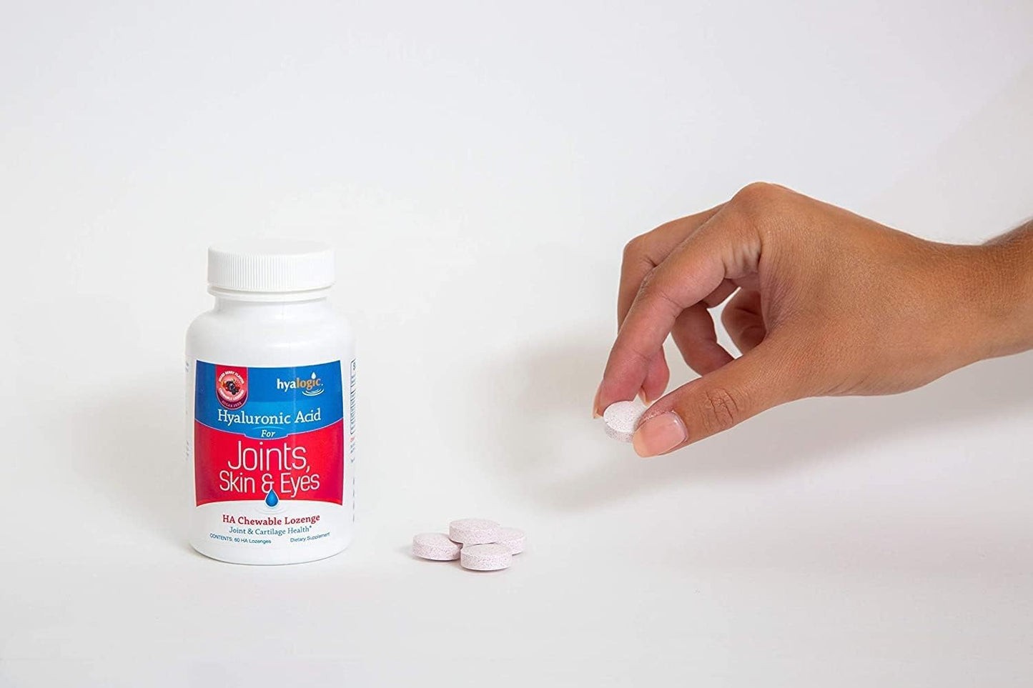 Vegan Berry Flavored Hyaluronic Acid Chewable Tablets for Joints, Skin, and Eyes - Sugar-Free Supplement (60 Count)