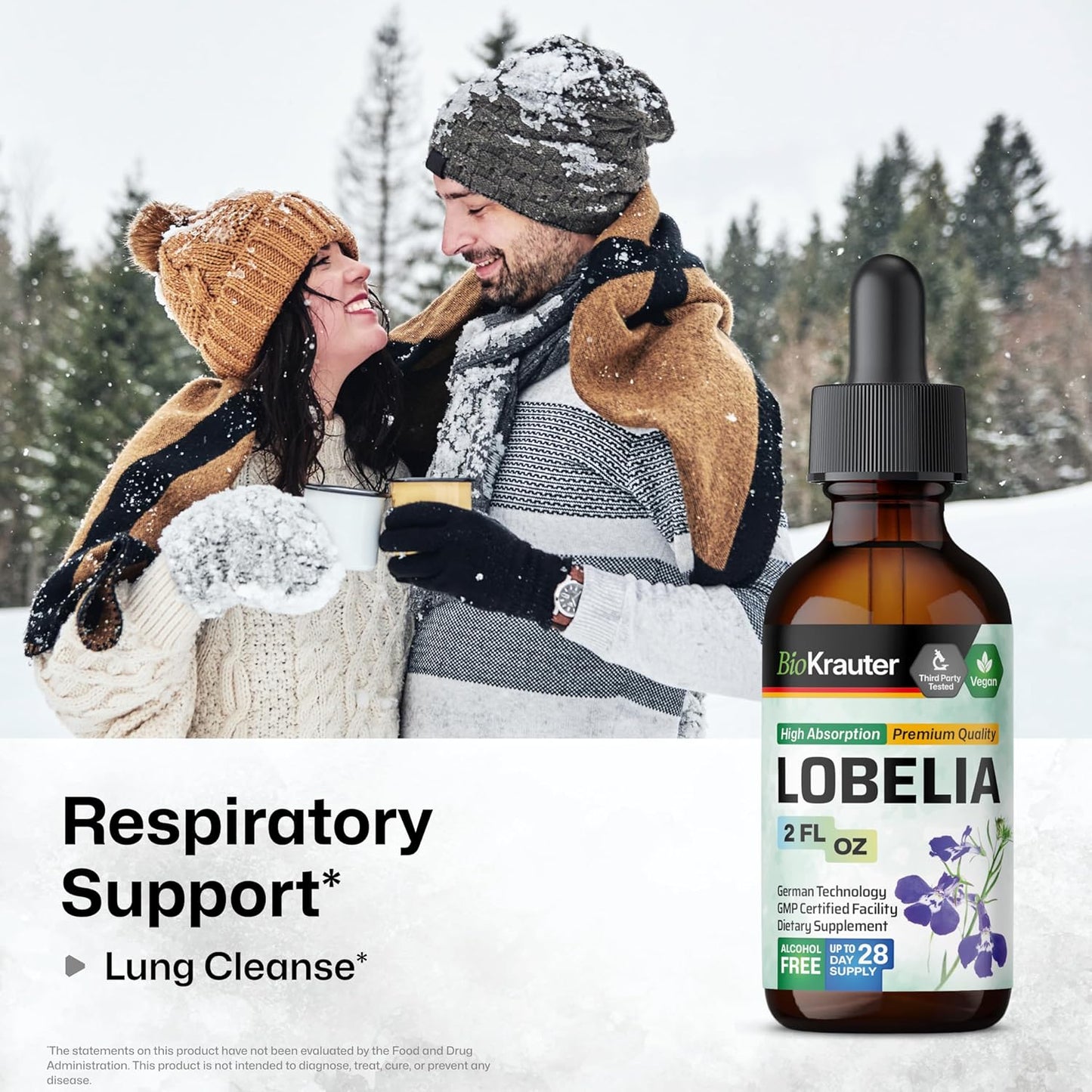 Vegan BIO KRAUTER Lobelia Tincture for Respiratory Support - Alcohol & Sugar Free - 2 Fl.Oz.