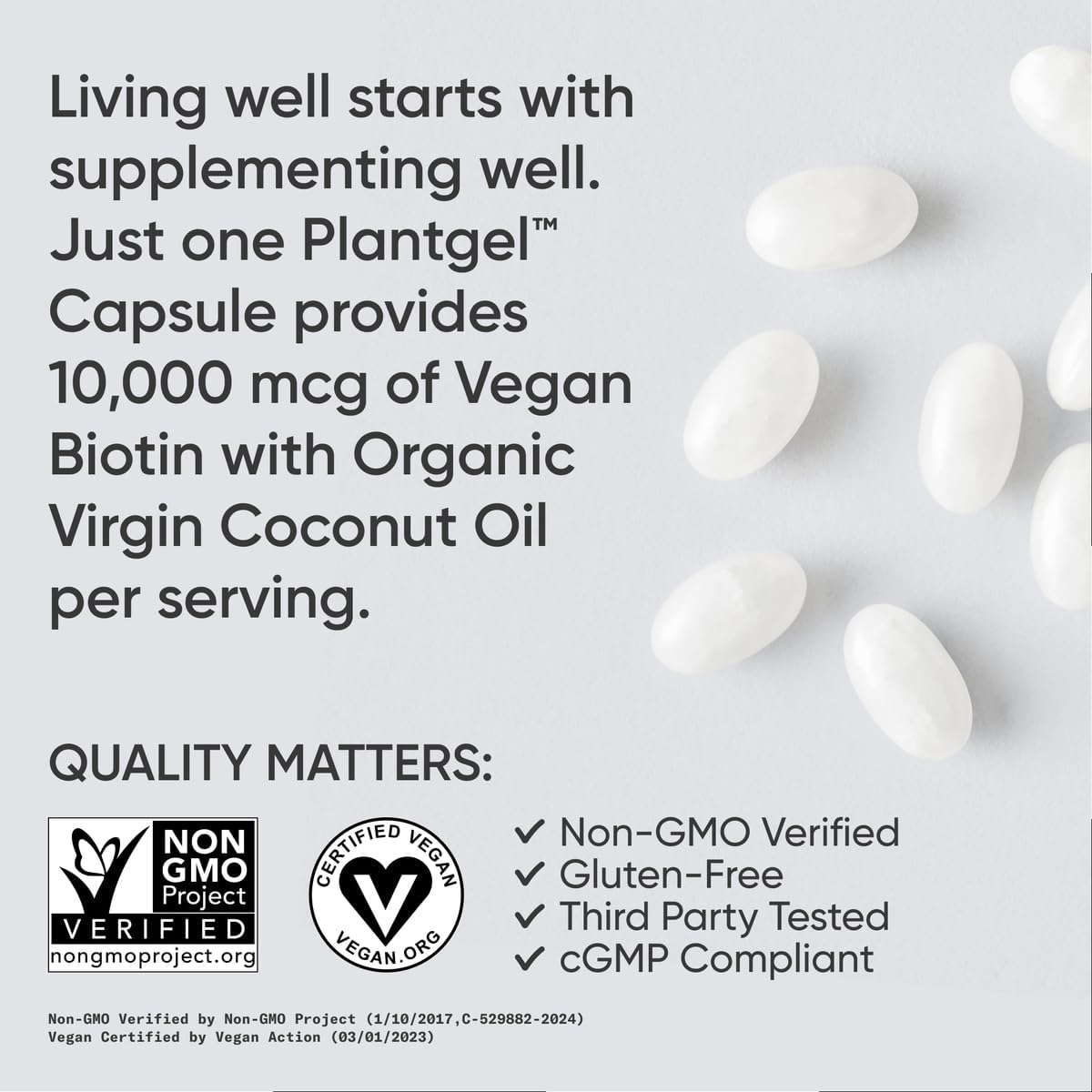Vegan Biotin 10,000mcg with Vitamin D3 K2 & Phytoceramides for Skin Hydration