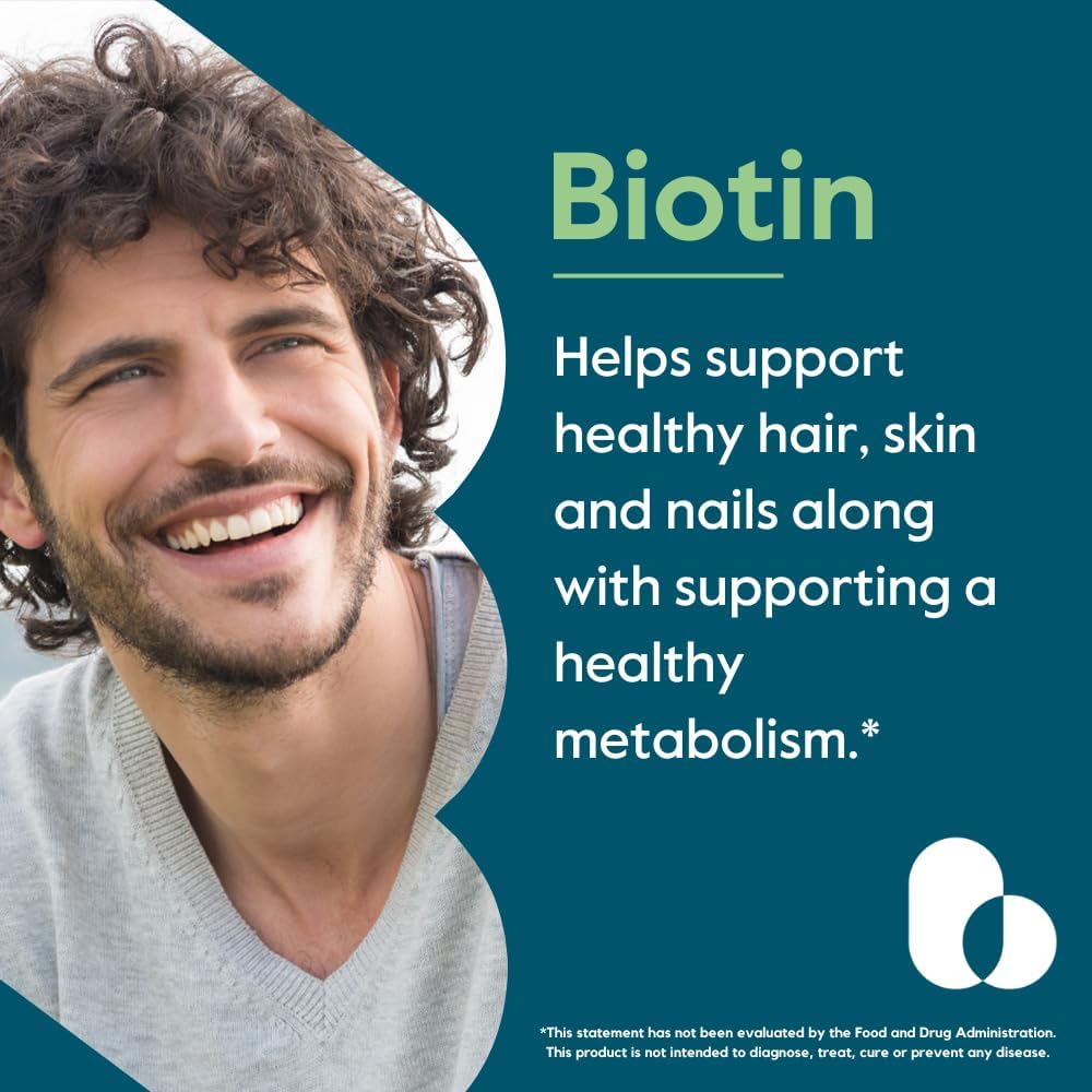Vegan Biotin 5000mcg Capsules for Hair Skin Nails - 240 Vegetarian Capsules (120 x 2) - Non GMO Gluten Free