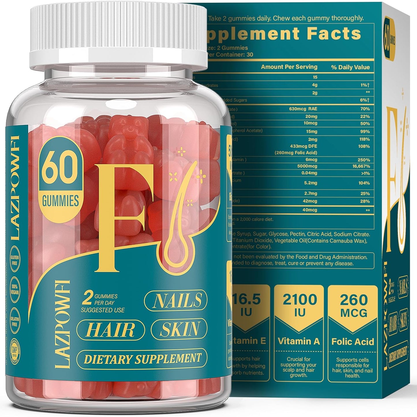 Vegan Biotin Gummies for Hair, Skin, and Nails - Hair Growth Support - 90 Day Supply