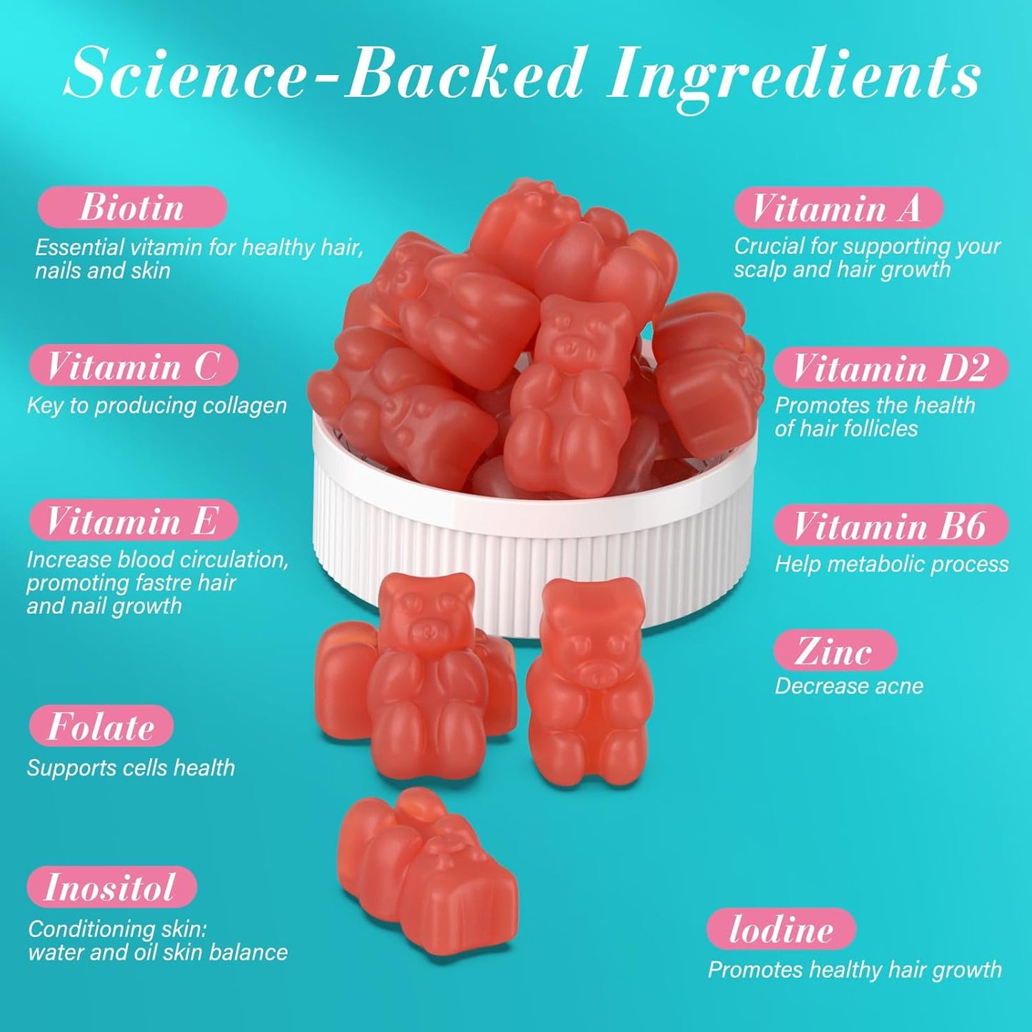 Vegan Biotin Gummies for Hair, Skin, and Nails - Hair Growth Support - 90 Day Supply